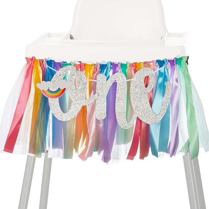 1st Birthday High Chair Banner,1 Year Birthday Decorations Pastel Rainbow 1st Birthday