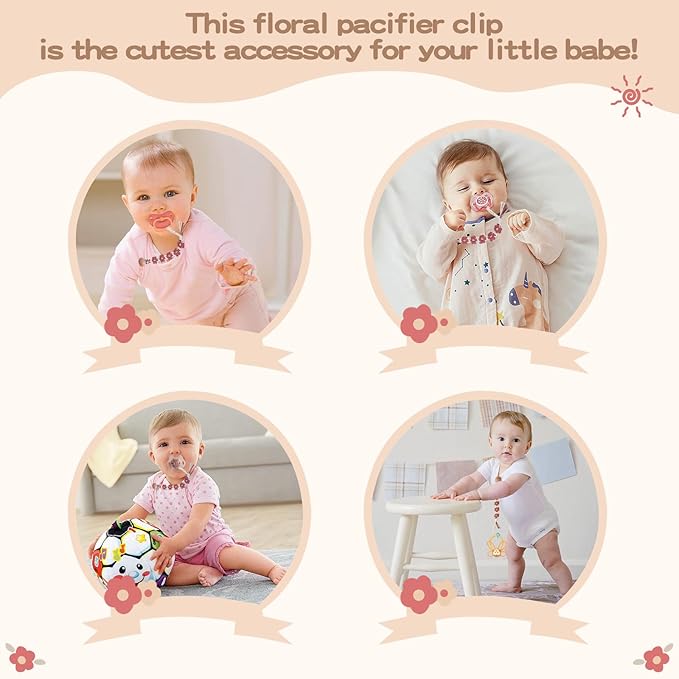 Pacifier Clip for Boys Girls Floral Daisy Macrame Paci Clip
