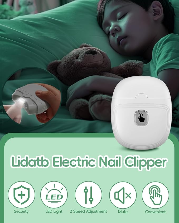 Electric Baby Nail Clipper, Automatic Nail Trimmer with Nail Clip Storage LED Light 2-Speed Rechargeable Safety Fingernail Cutter for Seniors, Adults, Children/Kids, Elders, Women/Men-White