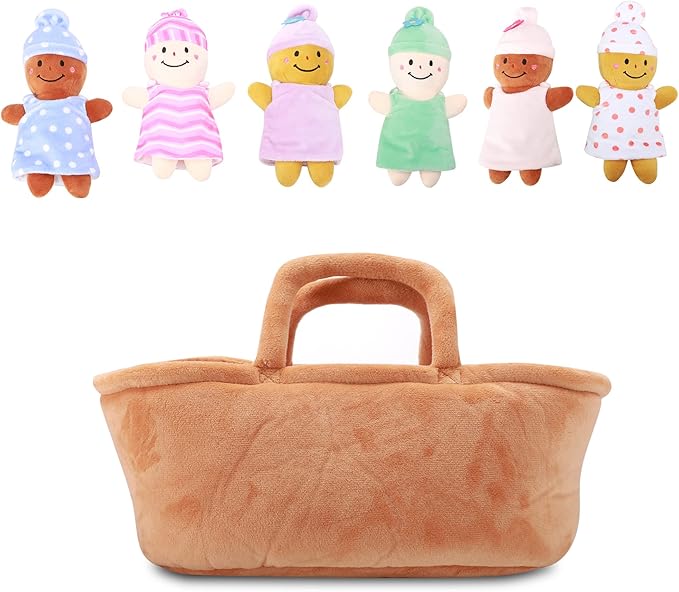 Basket Plush Baby Dolls Soft Multicultural Sensory Babies Toy Set 6 Piece