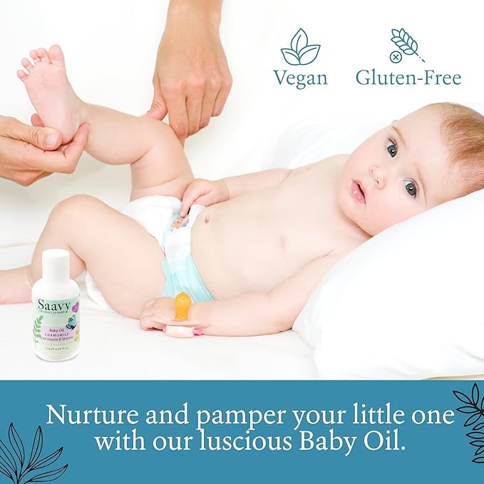 Saavy Naturals Chamomile Baby Oil Pack, Sensitive Baby Oil for Skin with Jojoba Oil