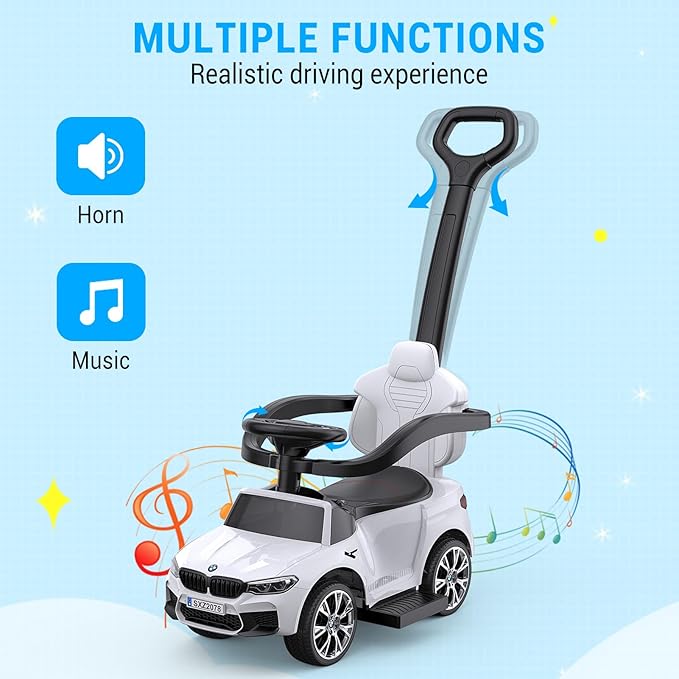 Hetoy Push Cars for Toddlers 1-3 Boys Girls,4-in-1 Ride On Cars Licensed BMW with Horn, Music