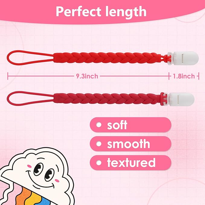 Stylish Silicone Pacifier Clips 4-Pack for Baby Boys and Girls, Woven Rope Flexible Design