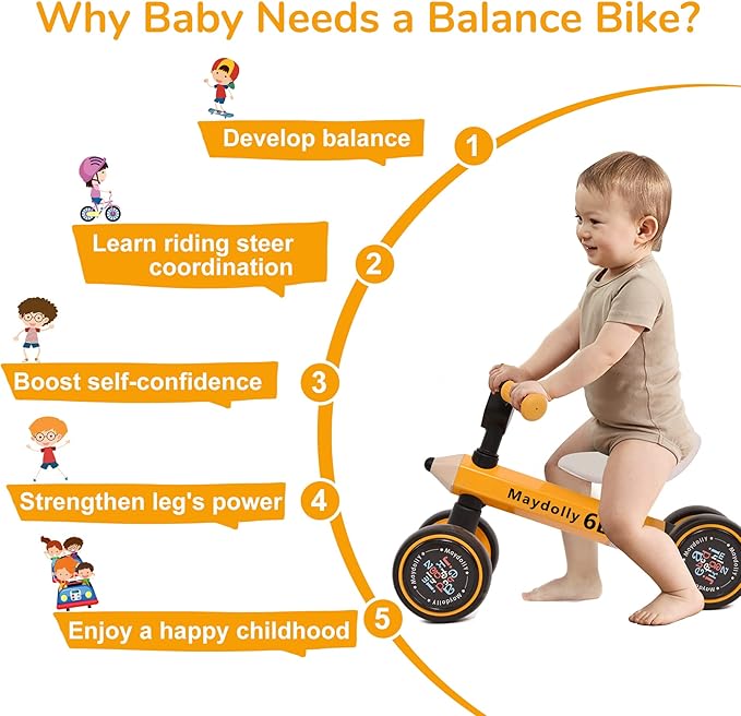 Maydolly Baby Balance Bike Bicycle Toys for 1 Year Old 10-24 Months 4 Wheels