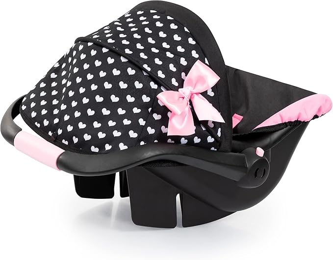 Bayer Design Dolls: Deluxe Car Seat: Hearts Black & Pink - Pretend Play Accessory for Dolls/Plushes Up to 18", Ages 3+