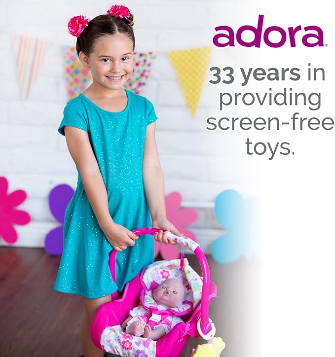 Adora Baby Doll Car Seat with Removable Seat Cover - Machine Washable, Fits Most Dolls & Plush Animals Up To 20” 2+ -