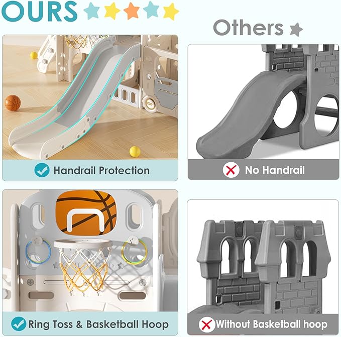 10 in 1 Toddler Slide, Baby Slide for Toddlers Age 1+ with Ring Toss
