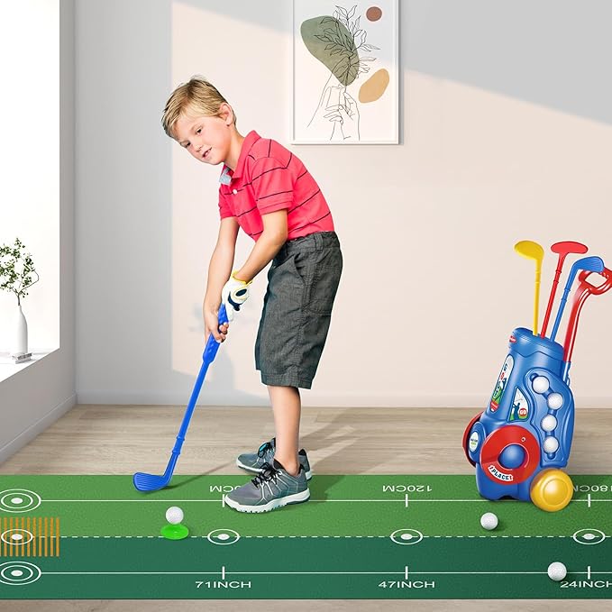 Toddler Golf Clubs Set with Putting Mat,Kids Golf Cart Toys for 3 4 5 Years Old Boys Girls