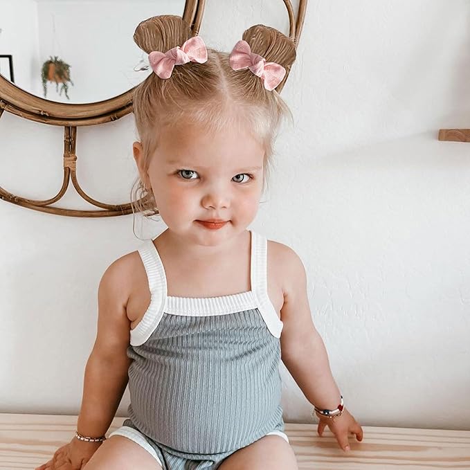 Niceye 12 Pairs Baby Hair Clips with Bow, Fully Lined Hair Bow Clips for Fine Hair Cotton Tiny Hair Barrettes for Infants
