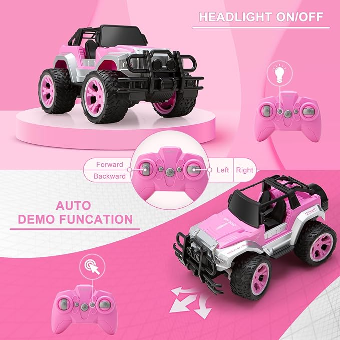 Carox Remote Control Car for Girls, 160 mins Pink RC Car with Doll and Sticker 1:16 Scale 4-12 Years