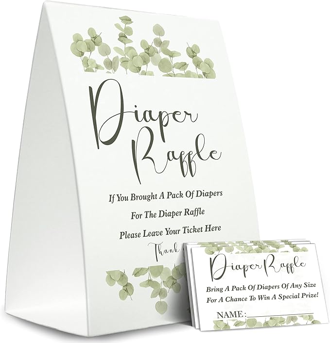 Diaper Raffle Sign,Diaper Raffle Baby Shower Game Kit (1 Standing Sign + 50 Guessing Cards) Diapers-XN04