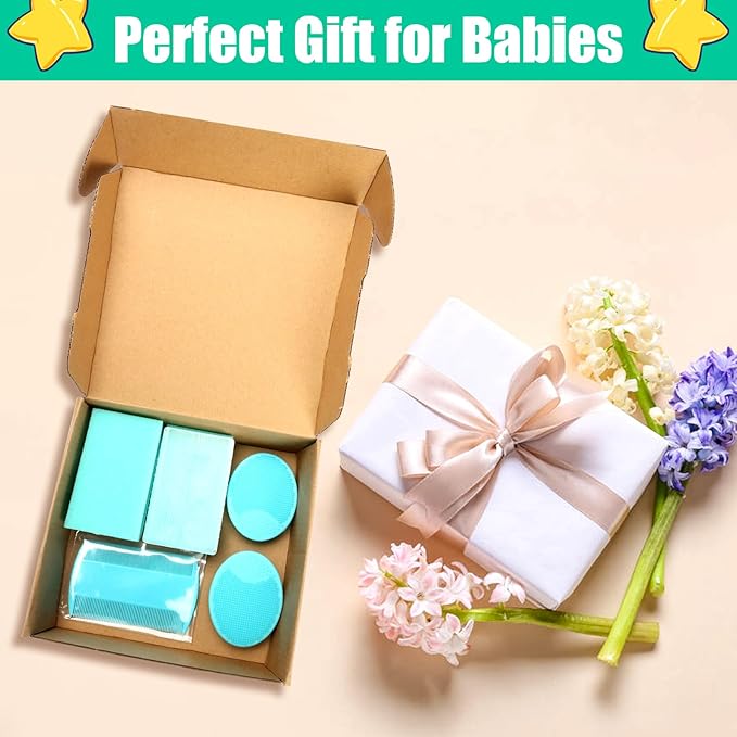 Cradle Cap Brush for Babies, 5Pcs Cradle Cap Treatment Set with Soft Bristle Brushes Silicone Scrubber Fine-Tooth Comb for Newborn Bathing Essentials Baby Brush and Comb Set (Green)