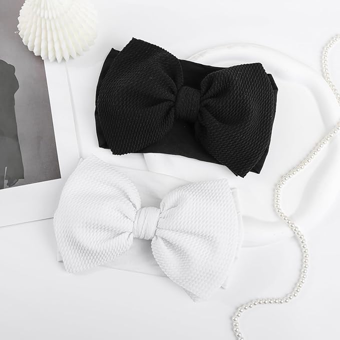 YanJie Baby Girl Bow Headbands - Black, White Nylon Hair 0-6 Months