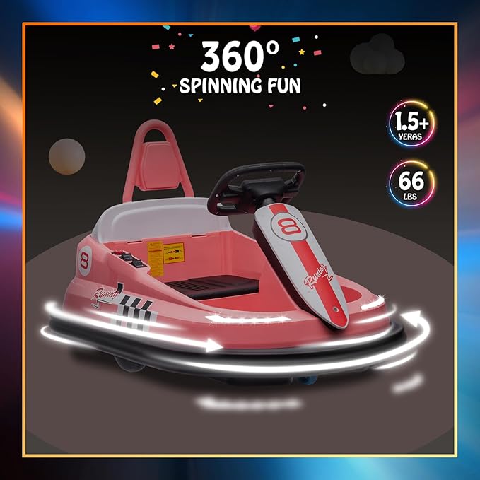 Hetoy Bumper Car for Toddlers, 6V Electric Ride On Toys for Kids 1.9 MPH 360 Degree 2-Speeds, Light, 2-6 Years,
