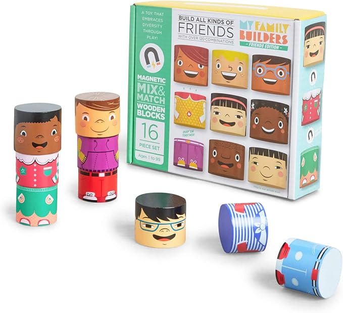16-Piece Multiracial Magnetic Friends Play Set β Wooden Diversity Building Blocks for Kids β SEL Toy Promoting Cultural Inclusion & Creative Play