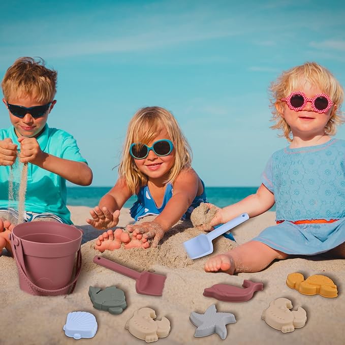 Hungdao 16 Pcs Silicone Beach Toys and 1 Mesh Beach 3D Marine