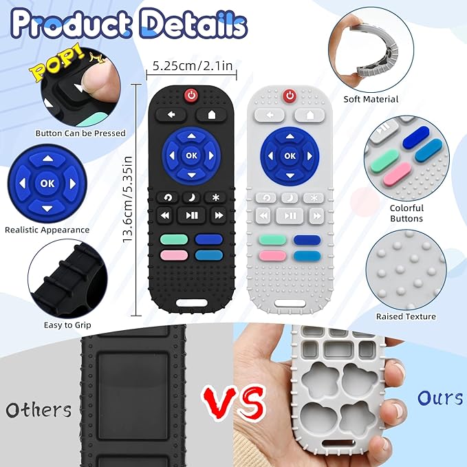 AiTuiTui Teething Relief Teethers Toys for Babies 3 6 9 12 Months Gifts, Silicone Sensory Remote Control Baby Teether Toy for Babies Newborn Infant Boy Girl Autism Toys