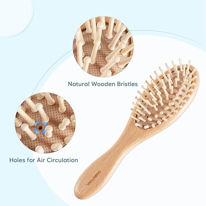 Baby Hair Brush and Comb Set for Newborns & Toddlers - Wooden Baby Brush Set With Soft Goat Bristle and Toddler Comb, Ideal for Cradle Cap