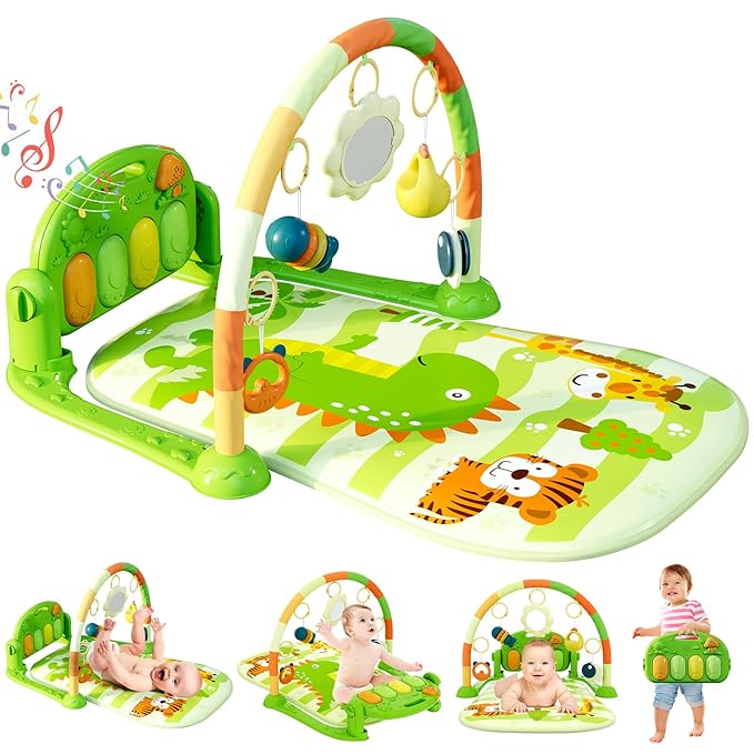 dearlomum Baby Play Mat Baby Gym,Funny Play Piano Tummy Time Baby Activity Mat with 5 Infant Sensory Baby Toys 0 to 3 6 9 12