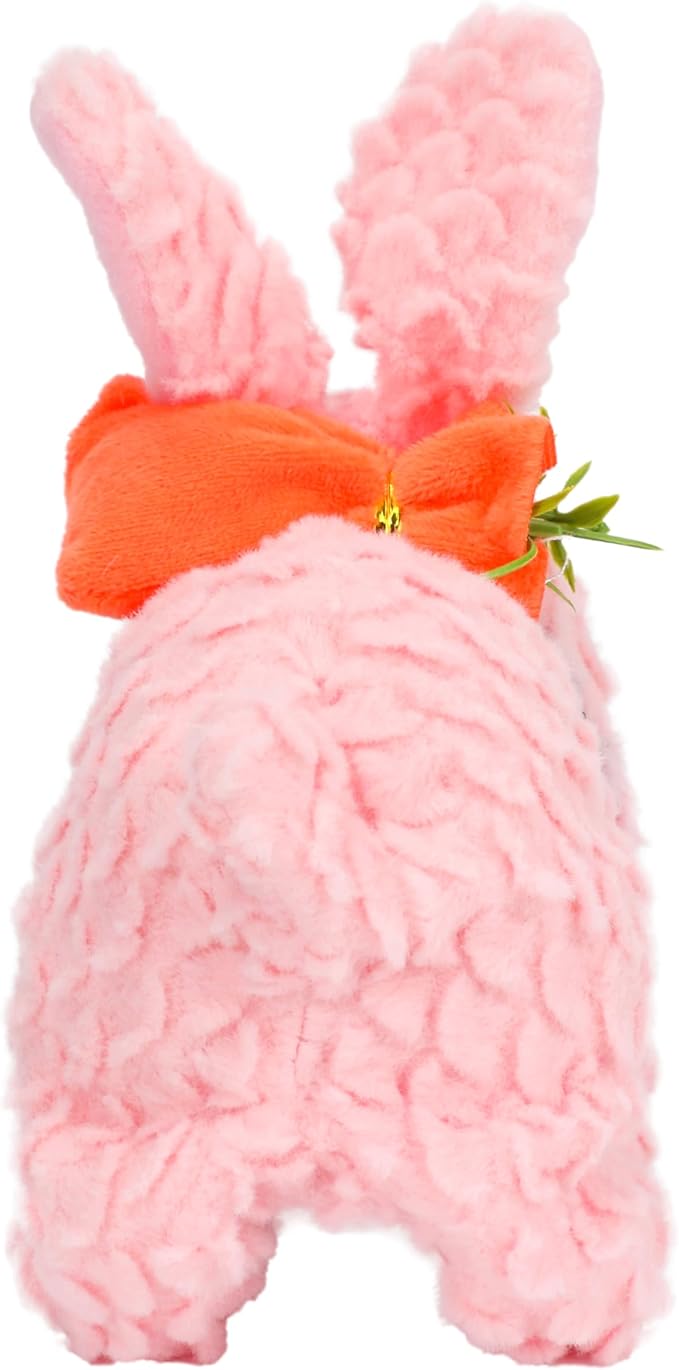 Hopearl Hopping Rabbit with LED Ears Carrot Backpack Interactive Plush Bunny Toy with Sounds Animated Walking Wiggle Light up Ears Twitch Nose Gift for Toddlers, Pink 7''