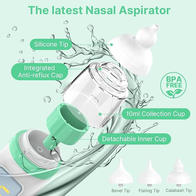 Nasal Aspirator for Baby, Electric Baby Nose Sucker with Adjustable 5 Levels Suction 3 Tips,