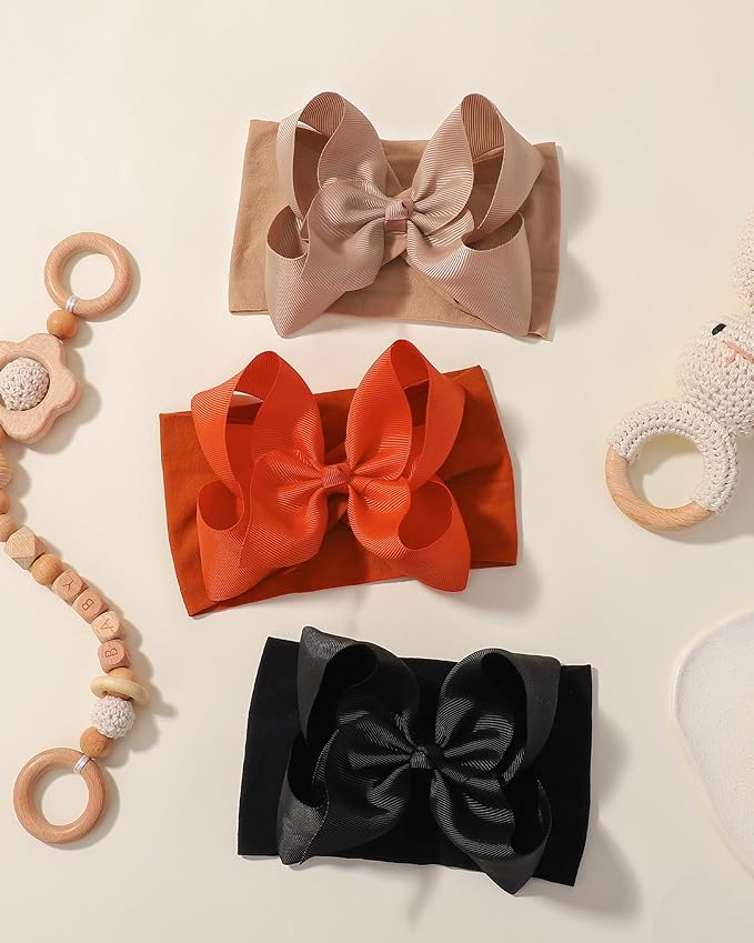doboi 6PCS Baby Girl Headbands - Ribbon Bow Nylon Hair Accessories for Infants, Newborns