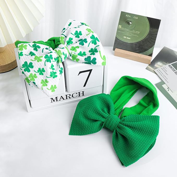 YanJie Hairband, Green Clover St.Patrick's Day Baby Girls Headbands 100% Handmade 1 Set 4.5 Count