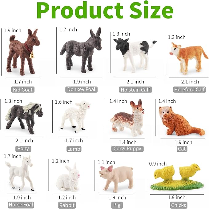 iftnotea 12PCS Mini Farm Animal Toy Figurines - Tiny Plastic Barn Animals Figures with Little Horse Cow Dog Cat 3 4 5 6 7 8