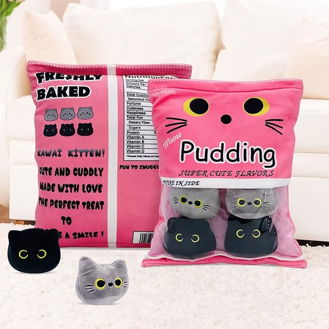 Cute Black Cat Plush Toy, Removable Stuffed Animal Plush Dolls (6pcs a