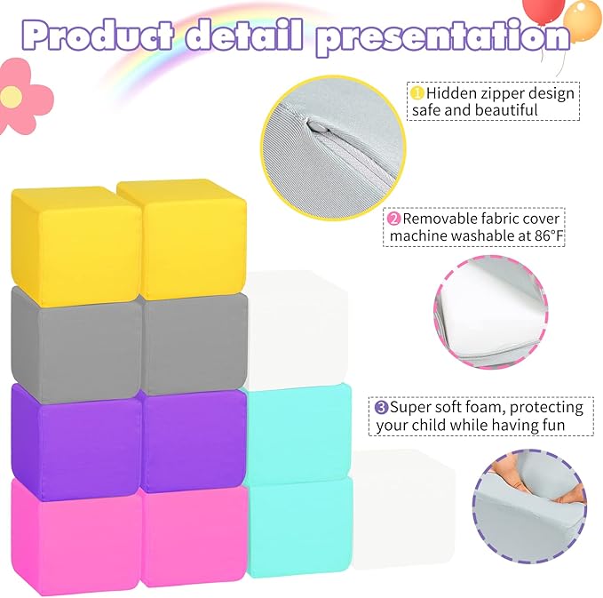 Foam Blocks for Toddlers, Soft Building Blocks for Toddlers Colorful 12 Pieces