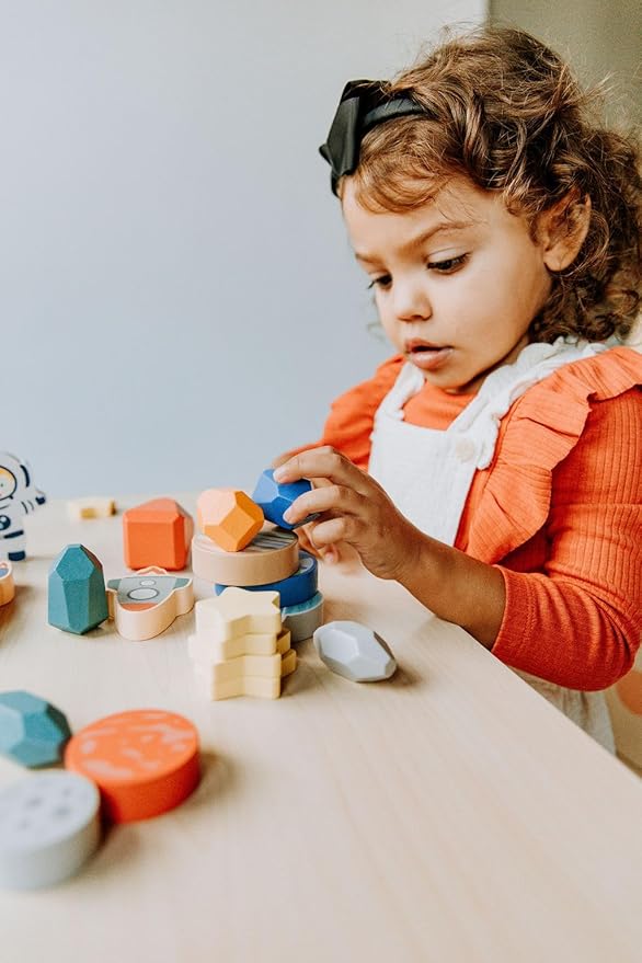Toddler 30 Piece Stacking Wood Blocks Space Gift - Montessori 2 Year