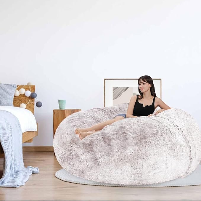Bean Bag Chair for Adults Kids Without Filling Comfy Fluffy Oversized Round Beanbag Chair Lazy Sofa Cover for Reading Chair Floor Chair, 3.5FT, Black