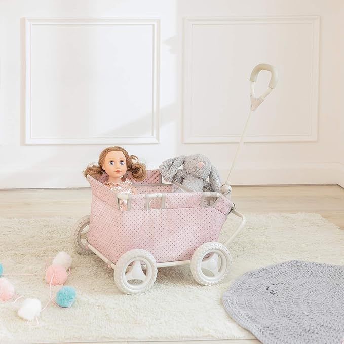 Olivia's Little World - Polka Dots Folding Princess Baby Doll Wagon, Toy Storage Wagon