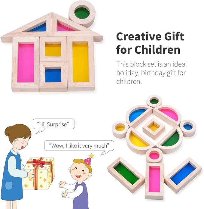Wooden Building Blocks Set 24pcs, Wooden Blocks for Toddlers