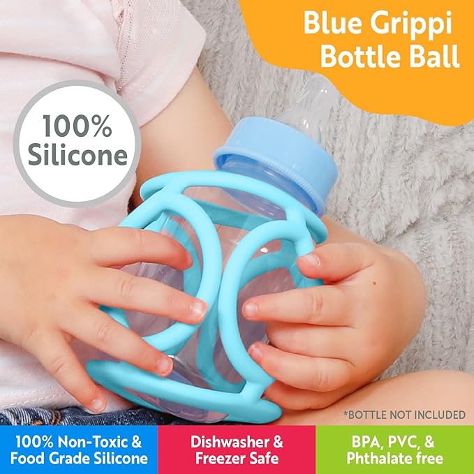OgoBolli Grippi Teether Ring Tactile Sensory Ball and Baby Bottle Holder for Babies & Toddlers - Stretchy, Squishy 6+ Months