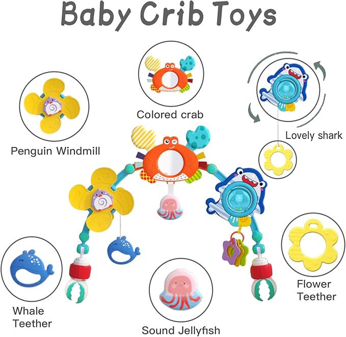 Adjustable Baby Stroller Arch Toys - Car Seat Toys Play Arch Crib Bassinet Toy Activity Arch with Fascinating Toy for Stimulating Baby's Senses Developing Motor Skills Infants Toddlers Gifts