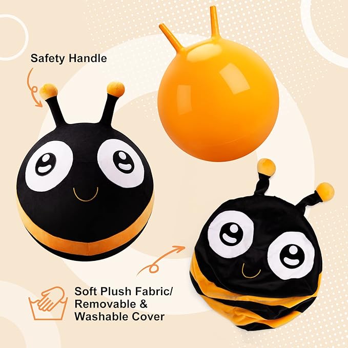Hopper Ball - Inflatable Bee Jumping Ball- Plush Hippity Hop Toys for Kids, 18 Inch Bouncy Ball with Handle for Boys Girls Aged 3-8