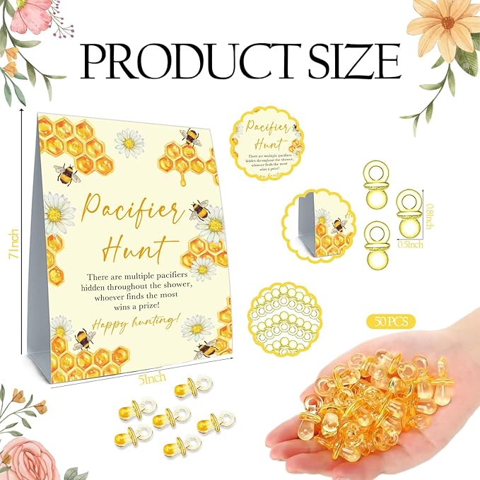 Mini Pacifiers Baby Shower Game, Pacifiers Hunt Sign 50Pcs Yellow