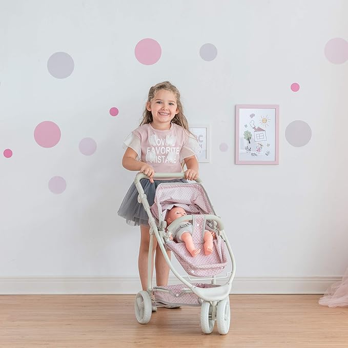 Olivia's Little World 2-in-1 Convertible Baby Doll Stroller with Retractable Canopy, All-Terrain Wheels