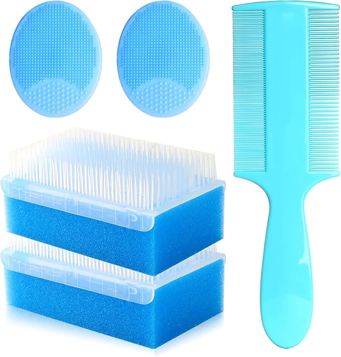 Cradle Cap Brush for Babies, 5Pcs Cradle Cap Treatment Set with Soft Bristle Brushes Silicone Scrubber Long Comb for Newborn Bathing Essentials Baby Brush and Comb Set (Blue)