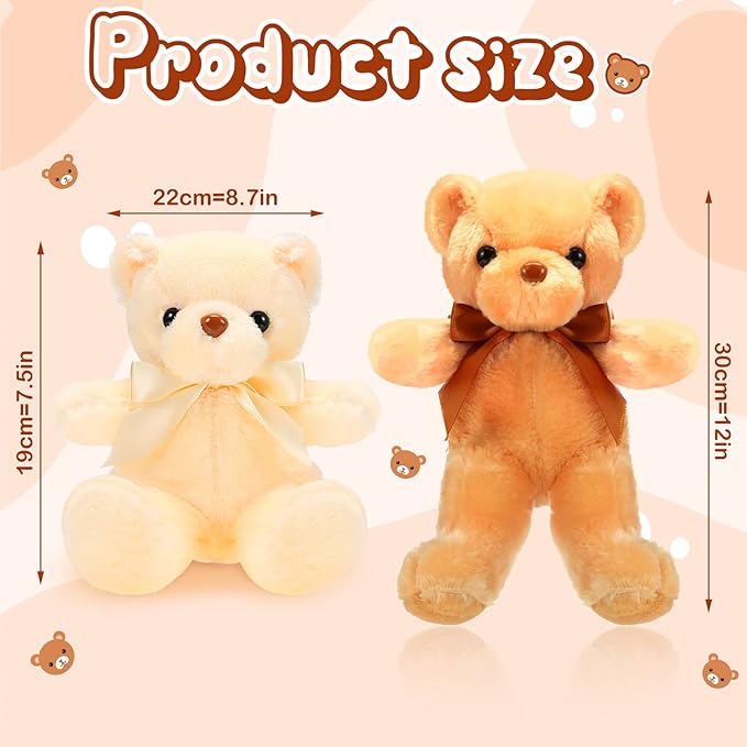 HyDren 6 Pcs Bears Bulk Stuffed Animal Small Bears Baby Shower Bears Plush Toys Employee Appreciation Easter Graduation Gifts(Dark Brown, Brown