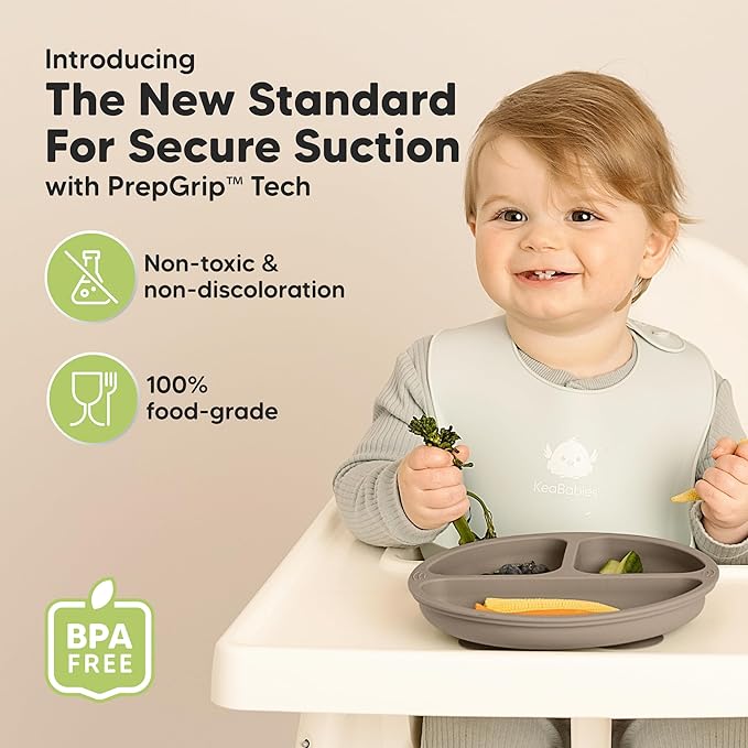 KeaBabies Suction Plates for Baby, Toddler - 3-Pack 100% Silicone Toddler Plates, Divided Baby Plates with Suction, Silicone Plates for Baby, Kids, BPA-Free, Microwave, Dishwasher Safe (Rocky)
