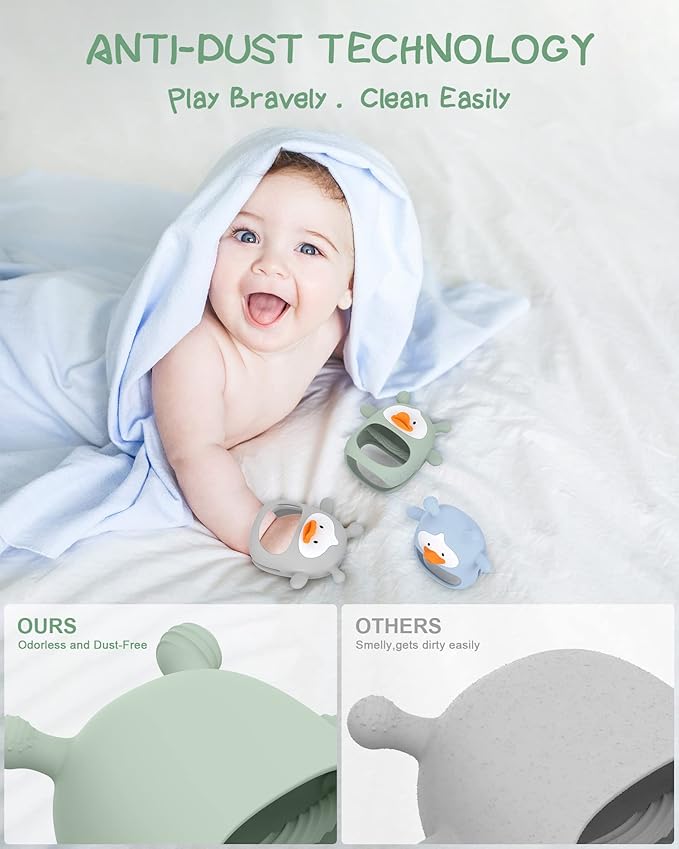 ?? Packs??Teething Toys for Babies 0-6 Months, Never Drop Silicone Baby Teether