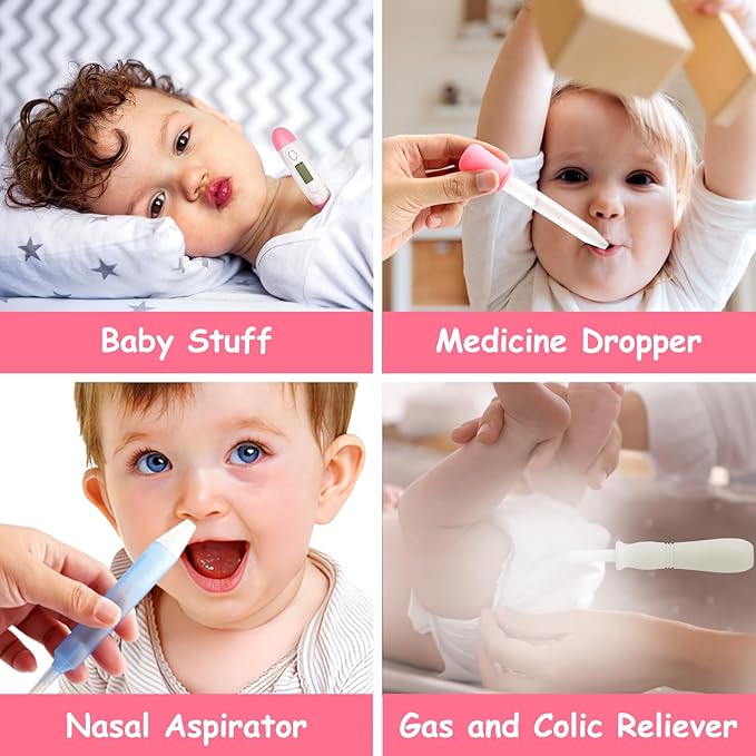 28 in 1 Baby Healthcare and Grooming Kit, Infant Baby Nursery Kit Electric Nail Trimmer Set with Gas Colic Passer Nasal Aspirator Nail Clipper Hair Brush Comb for Newborn Girls Boys (Pink)