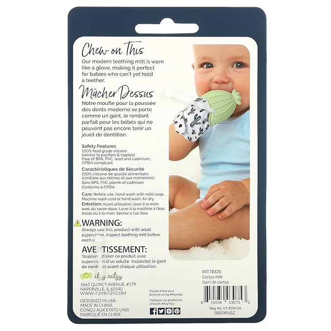 Itzy Ritzy Silicone Teething Mitt - Soothing Infant Teething Mitten with Adjustable Strap, Crinkle Sound & Textured Silicone to Soothe Sore & Swollen Gums 3 Mos