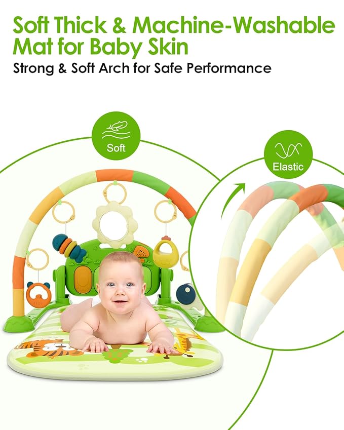 dearlomum Baby Play Mat Baby Gym,Funny Play Piano Tummy Time Baby Activity Mat with 5 Infant Sensory Baby Toys 0 to 3 6 9 12