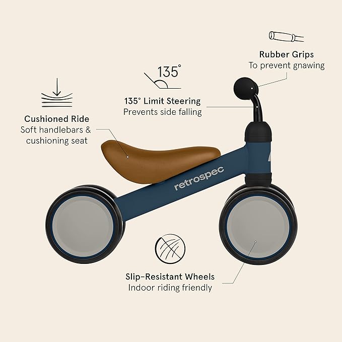 Retrospec Cricket Baby Walker Balance Bike with 4 Wheels 12-24 Months 1 Year
