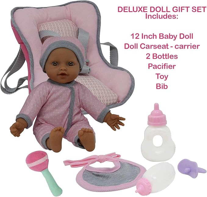 Doll Travel PlaySet - Baby Doll Car Seat Carrier Backpack 12 Inch