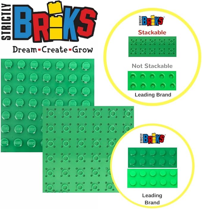 Strictly Briks 4 Pack Classic Stackable Baseplates 10x10 in, Building Bricks Plates with 32 x 32 Studs 100% Compatible 4 Plates 30 Stackers,
