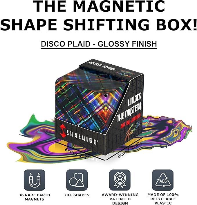 SHASHIBO Shape Shifting Box - Award-Winning, Patented Fidget Cube w/ 36 Rare Earth Magnets 70 Shapes,